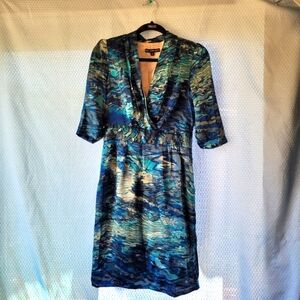Blue print silk dress by the Wrights, size 6